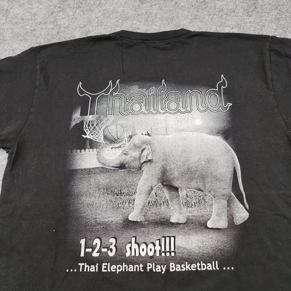 VTG Thailand Elephant Playing Basketball Mens L Large Animal Graphic T Shirt - Picture 10 of 11